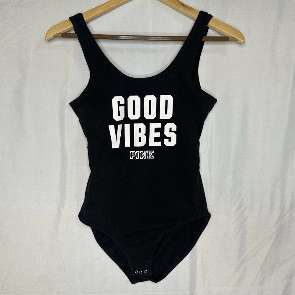 PINK Victoria's Secret Black 'Good Vibes' Bodysuit